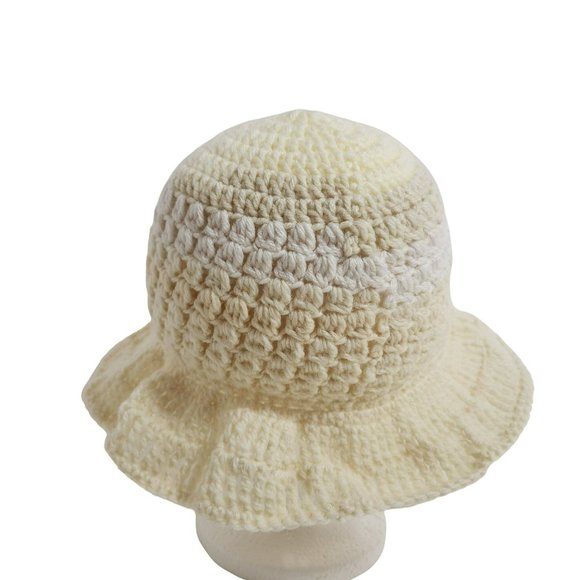 Bucket Hat handknit shades of white ivory sun hat - Picture 8 of 8